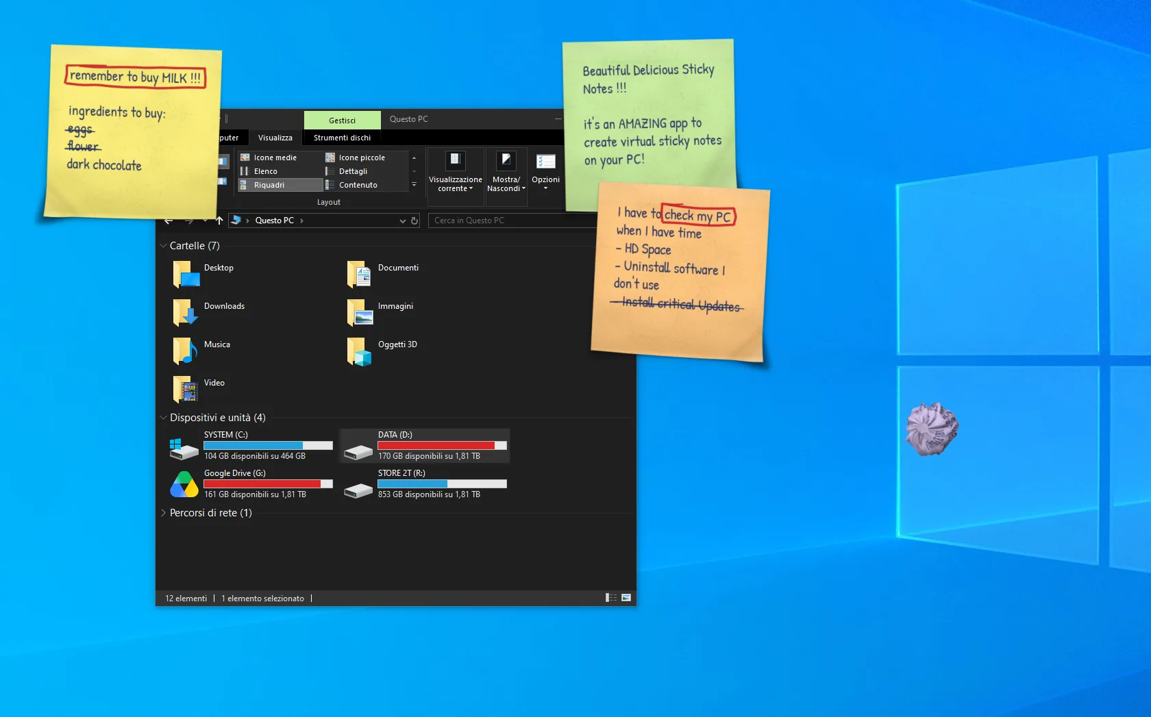 Beautiful Delicious Sticky Notes: yellow, green and orange notes on a Windows desktop